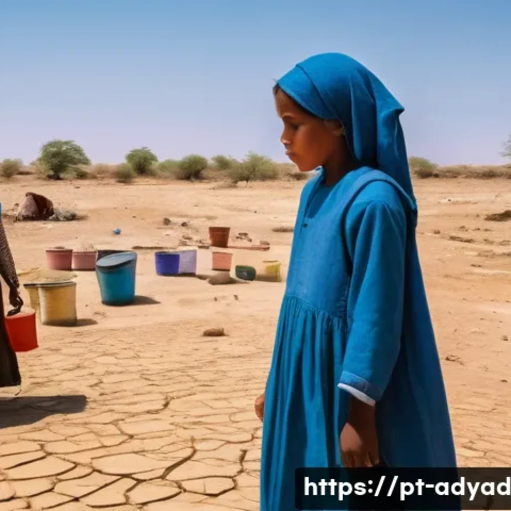 전 세계 물 위기 현황 분석 - **Prompt:** A poignant scene depicting the harsh reality of water scarcity in a sun-baked, arid land...