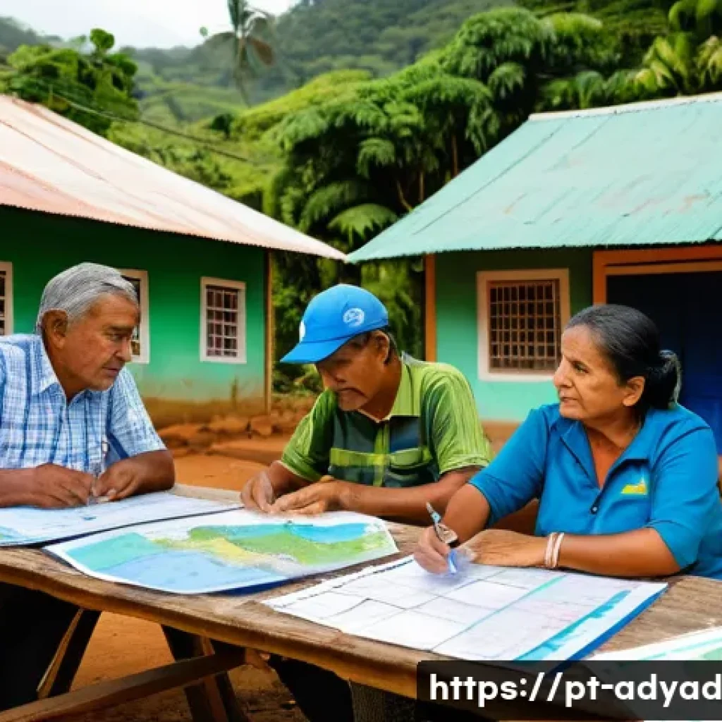 물 안보를 위한 협력 모델 제안 - A vibrant community workshop scene in a small Brazilian town, showing diverse local residents—men, w...