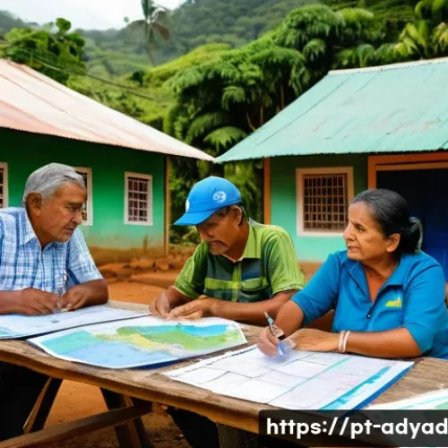 물 안보를 위한 협력 모델 제안 - A vibrant community workshop scene in a small Brazilian town, showing diverse local residents—men, w...
